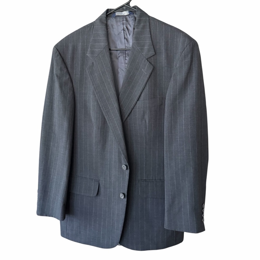 LANDS' END Men's Gray Pinstripe Wool Classic Fit Sport Coat Blazer Jacket 41R